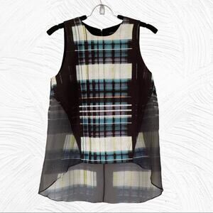 Marissa Webb Silk Asymmetrical Hem Sleeveless Plaid Top Size Medium